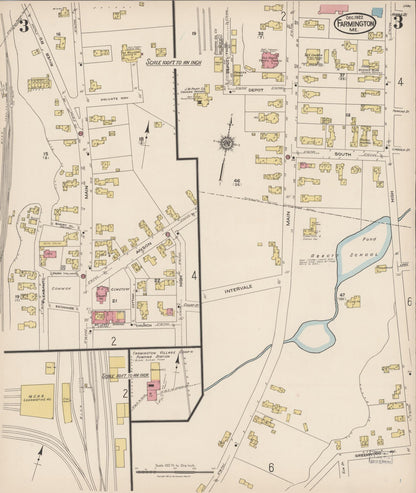 Sanborn Fire Insurance Map from Farmington, Franklin County, Maine (1922), Sheet #0003 - Complete Map Set gallery image, historic Sanborn map, vintage wall art, Maine Maine
