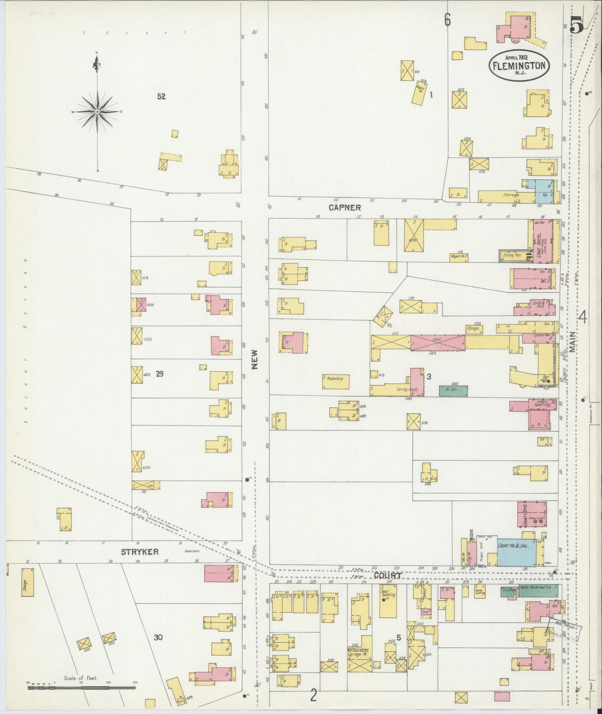 Sanborn Fire Insurance Map from Flemington, Hunterdon County, New Jersey (1902), Sheet #0005 - Complete Map Set gallery image, historic Sanborn map, vintage wall art, New Jersey New Jersey