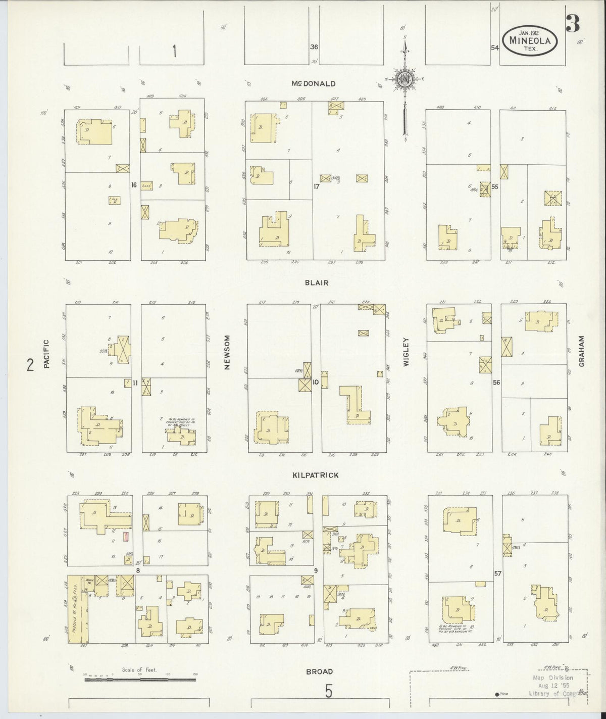 Sanborn Fire Insurance Map from Mineola, Wood County, Texas (1912), Sheet #0003 - Complete Map Set gallery image, historic Sanborn map, vintage wall art, Texas Texas