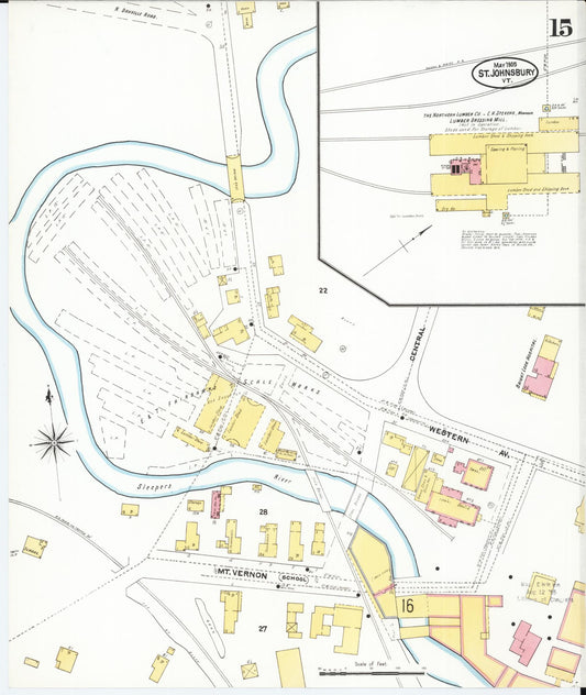 Sanborn Fire Insurance Map from Saint Johnsbury, Caledonia County, Vermont (1905), Sheet #0015 - Historic Sanborn Fire Insurance Map Print, vintage old map wall art, antique decor, genealogy gift, Vermont Vermont map