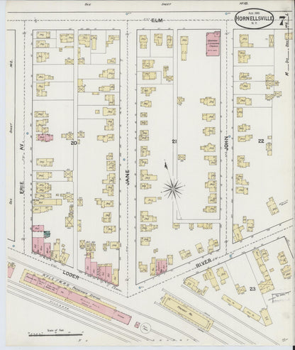 Sanborn Fire Insurance Map from Hornell, Steuben County, New York (1888), Sheet #0007 - Complete Map Set gallery image, historic Sanborn map, vintage wall art, New York New York