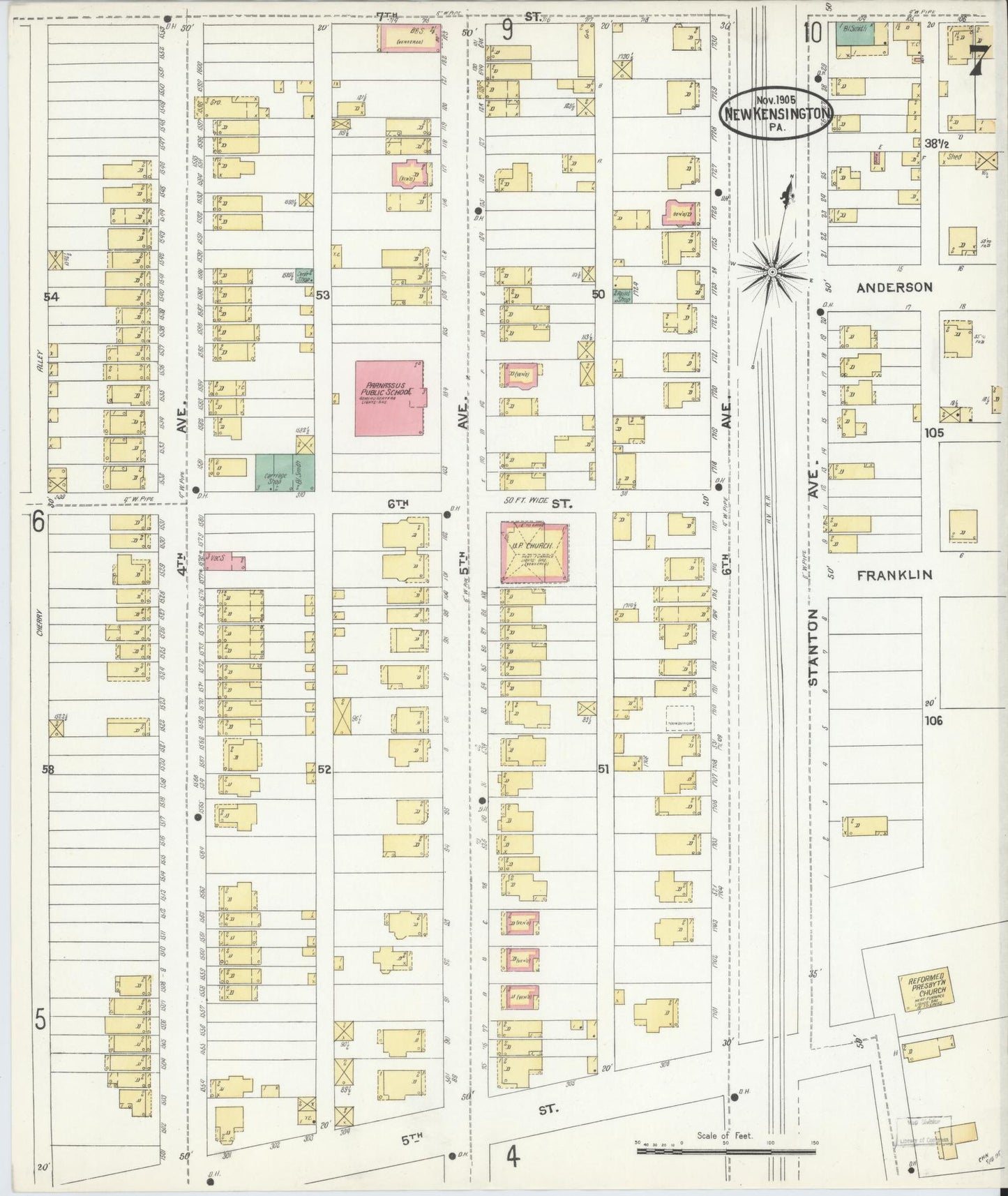 Sanborn Fire Insurance Map from New Kensington, Westmoreland County, Pennsylvania (1905), Sheet #0007 - Complete Map Set gallery image, historic Sanborn map, vintage wall art, Pennsylvania Pennsylvania