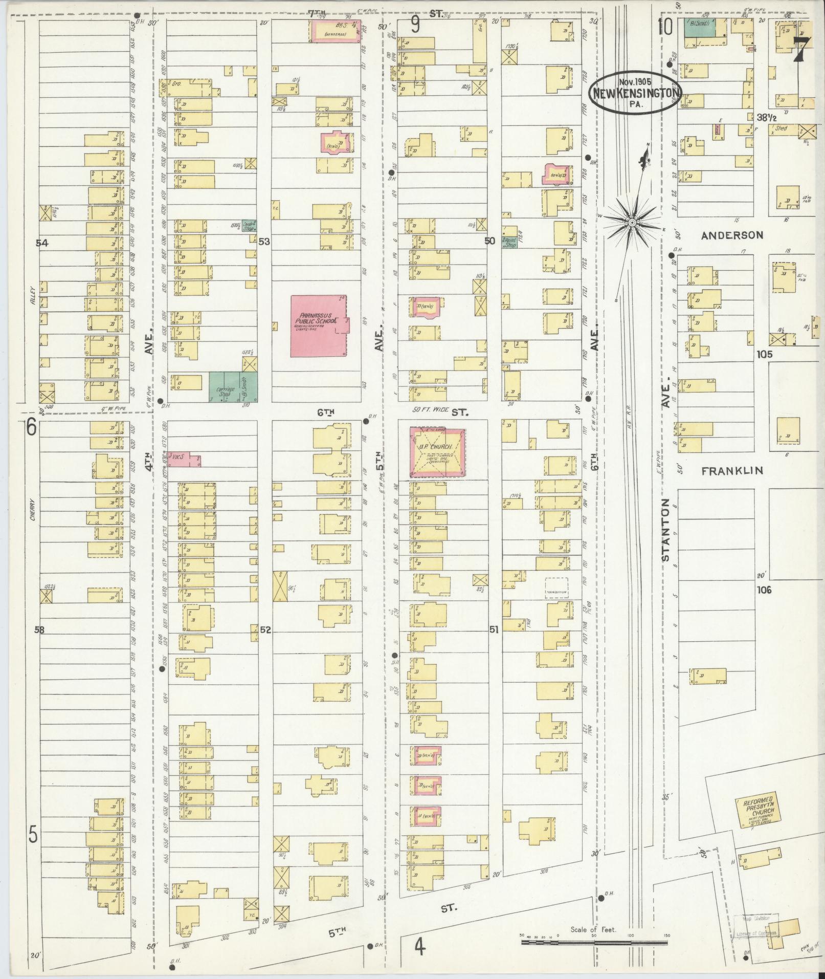 Sanborn Fire Insurance Map from New Kensington, Westmoreland County, Pennsylvania (1905), Sheet #0007 - Complete Map Set gallery image, historic Sanborn map, vintage wall art, Pennsylvania Pennsylvania
