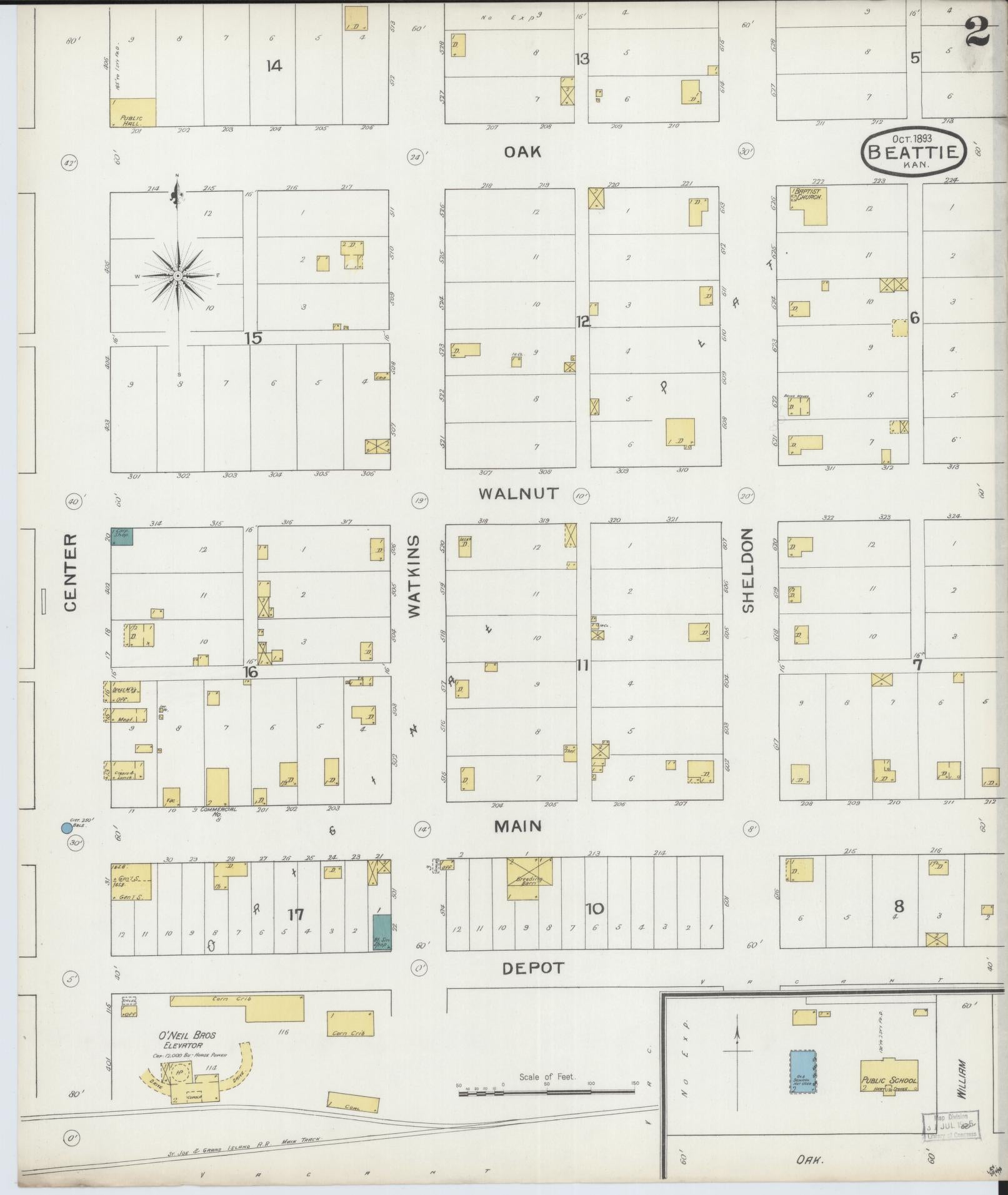 Sanborn Fire Insurance Map from Beattie, Marshall County, Kansas (1893), Sheet #0002 - Complete Map Set gallery image, historic Sanborn map, vintage wall art, Kansas Kansas