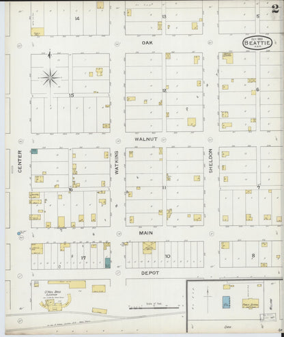 Sanborn Fire Insurance Map from Beattie, Marshall County, Kansas (1893), Sheet #0002 - Complete Map Set gallery image, historic Sanborn map, vintage wall art, Kansas Kansas