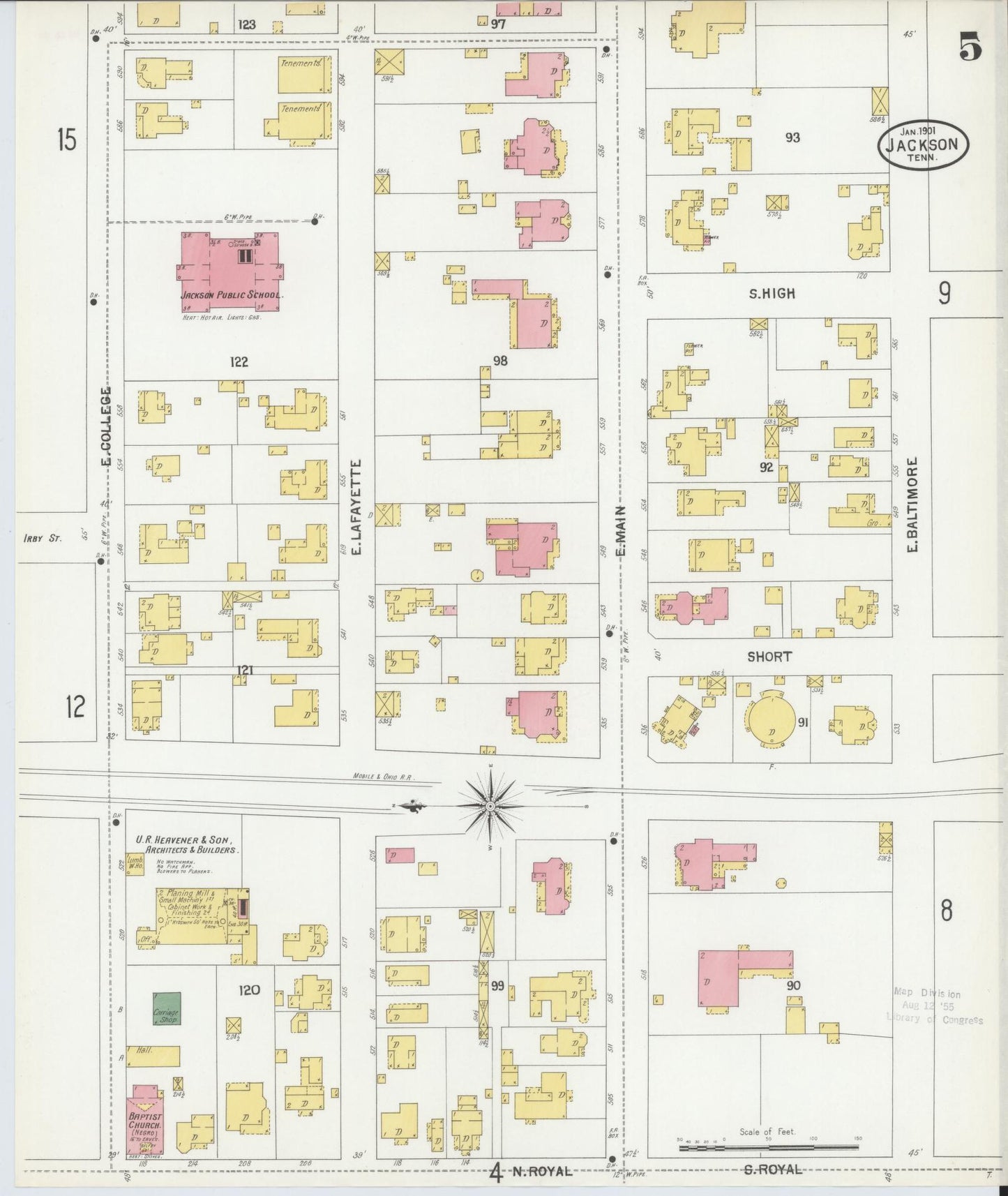 Sanborn Fire Insurance Map from Jackson, Madison County, Tennessee (1901), Sheet #0005 - Historic Sanborn Fire Insurance Map Print, vintage old map wall art, antique decor, genealogy gift, Tennessee Tennessee map