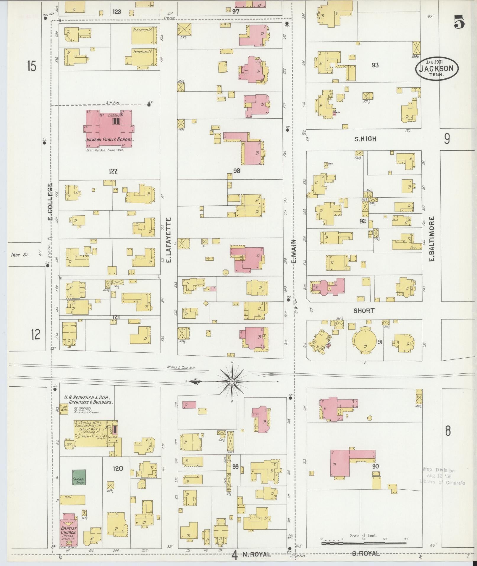 Sanborn Fire Insurance Map from Jackson, Madison County, Tennessee (1901), Sheet #0005 - Historic Sanborn Fire Insurance Map Print, vintage old map wall art, antique decor, genealogy gift, Tennessee Tennessee map