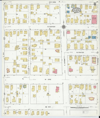 Sanborn Fire Insurance Map from Albion, Calhoun County, Michigan (1918), Sheet #0008 - Historic Sanborn Fire Insurance Map Print, vintage old map wall art, antique decor, genealogy gift, Michigan Michigan map
