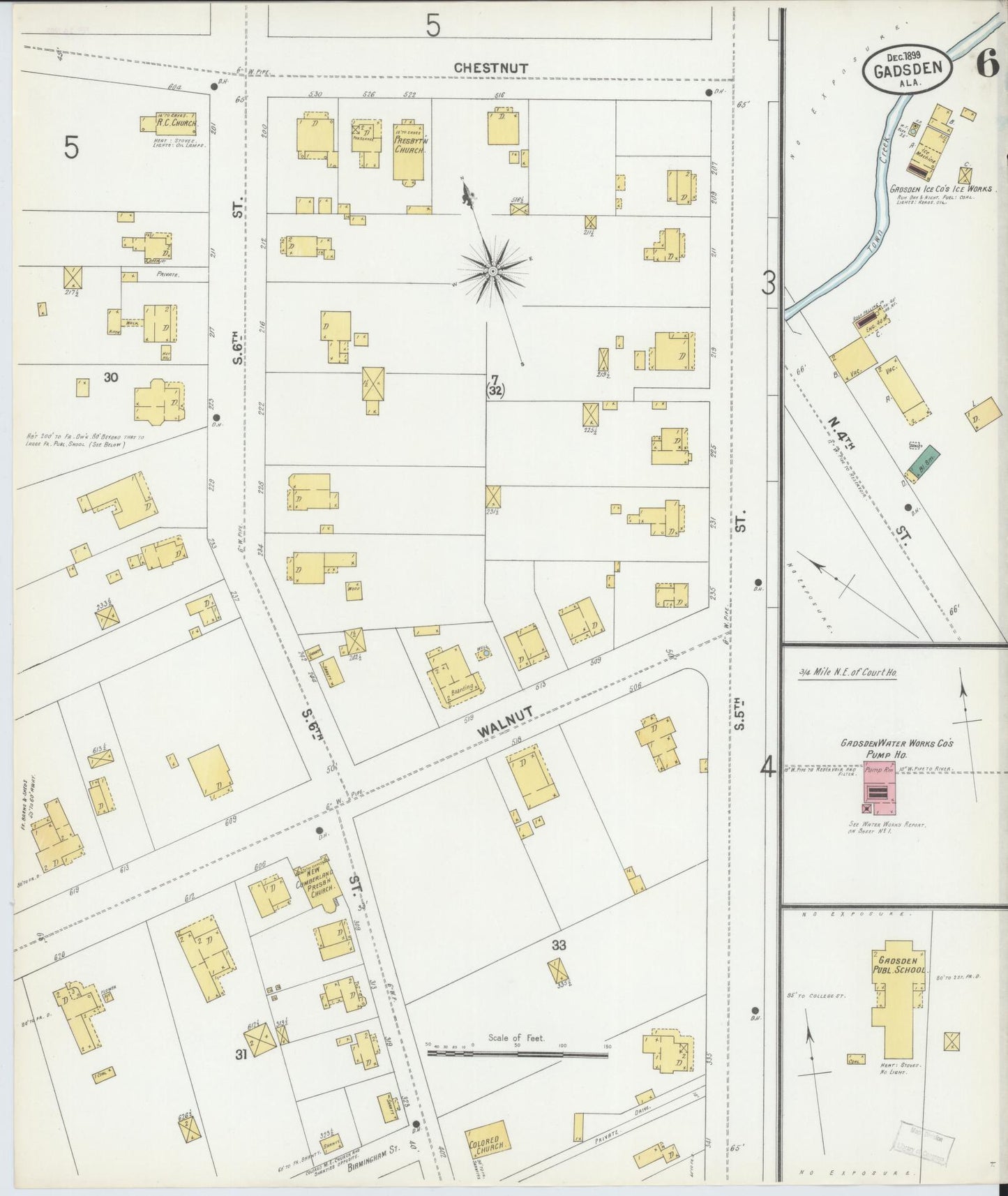 Sanborn Fire Insurance Map from Gadsden, Etowah County, Alabama (1899), Sheet #0006 - Complete Map Set gallery image, historic Sanborn map, vintage wall art, Alabama Alabama