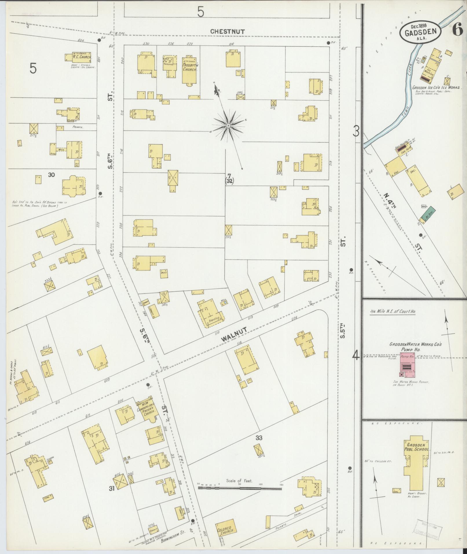 Sanborn Fire Insurance Map from Gadsden, Etowah County, Alabama (1899), Sheet #0006 - Complete Map Set gallery image, historic Sanborn map, vintage wall art, Alabama Alabama