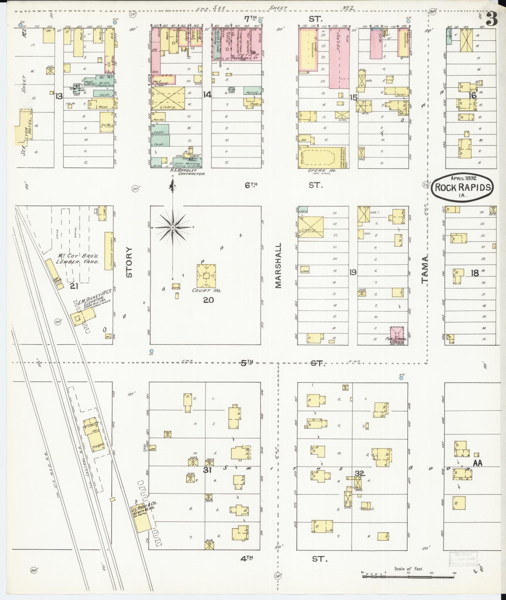Sanborn Fire Insurance Map from Rock Rapids, Lyon County, Iowa (1892), Sheet #0003 - Historic Sanborn Fire Insurance Map Print, vintage old map wall art