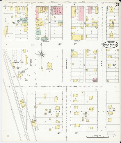 Sanborn Fire Insurance Map from Rock Rapids, Lyon County, Iowa (1892), Sheet #0003 - Historic Sanborn Fire Insurance Map Print, vintage old map wall art