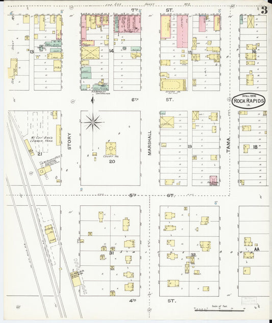 Sanborn Fire Insurance Map from Rock Rapids, Lyon County, Iowa (1892), Sheet #0003 - Historic Sanborn Fire Insurance Map Print, vintage old map wall art