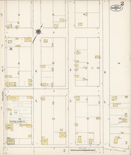 Sanborn Fire Insurance Map from Oakdale, Stanislaus County, California (1912), Sheet #0002 - Historic Sanborn Fire Insurance Map Print, vintage old map wall art, antique decor, genealogy gift, California California map