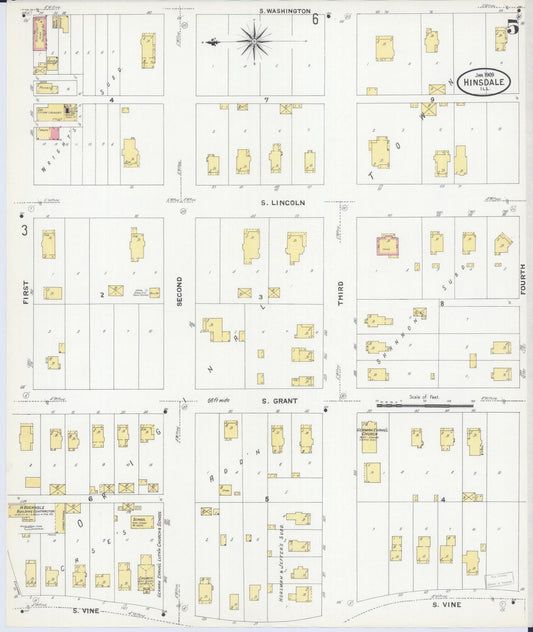 Sanborn Fire Insurance Map from Hinsdale, Du Page And Cook Counties, Illinois (1909), Sheet #0005 - Historic Sanborn Fire Insurance Map Print, vintage old map wall art, antique decor, genealogy gift, Illinois Illinois map