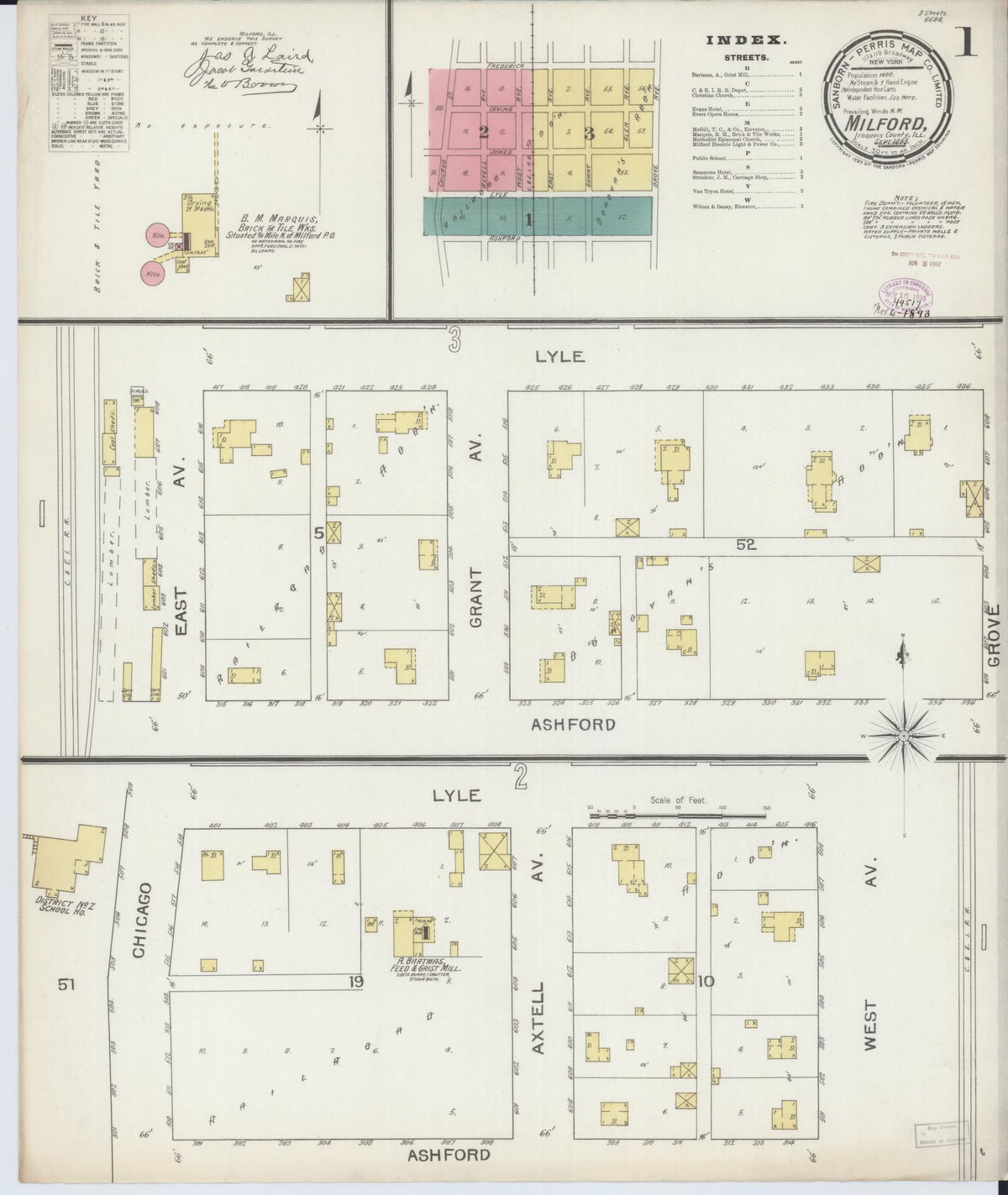 Sanborn Fire Insurance Map from Milford, Iroquois County, Illinois (1893), Sheet #0001 - Complete Map Set gallery image, historic Sanborn map, vintage wall art, Illinois Illinois
