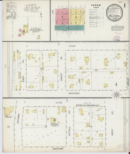 Sanborn Fire Insurance Map from Milford, Iroquois County, Illinois (1893), Sheet #0001 - Complete Map Set gallery image, historic Sanborn map, vintage wall art, Illinois Illinois
