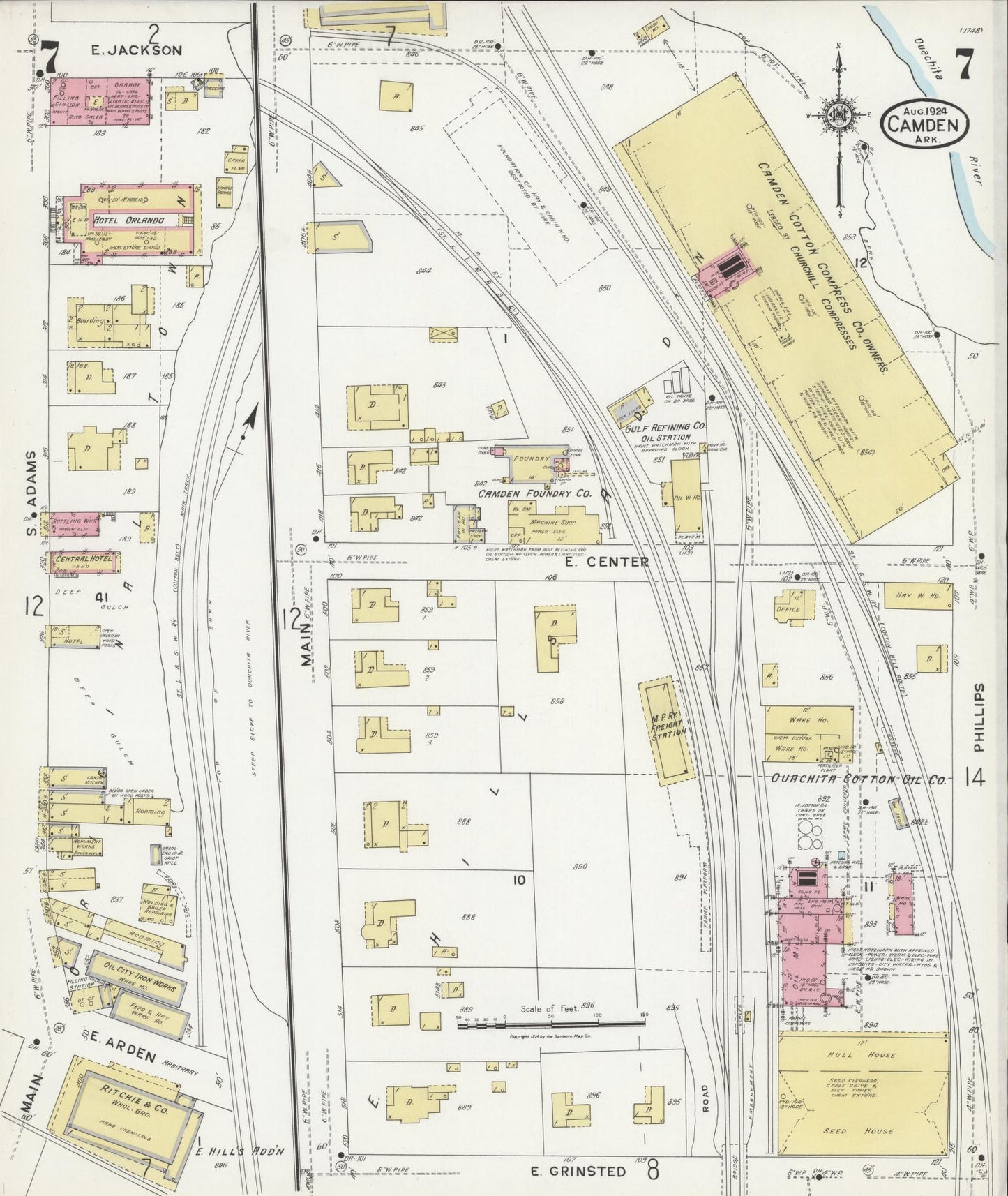 Sanborn Fire Insurance Map from Camden, Ouachita County, Arkansas (1924), Sheet #0007 - Complete Map Set gallery image, historic Sanborn map, vintage wall art, Arkansas Arkansas