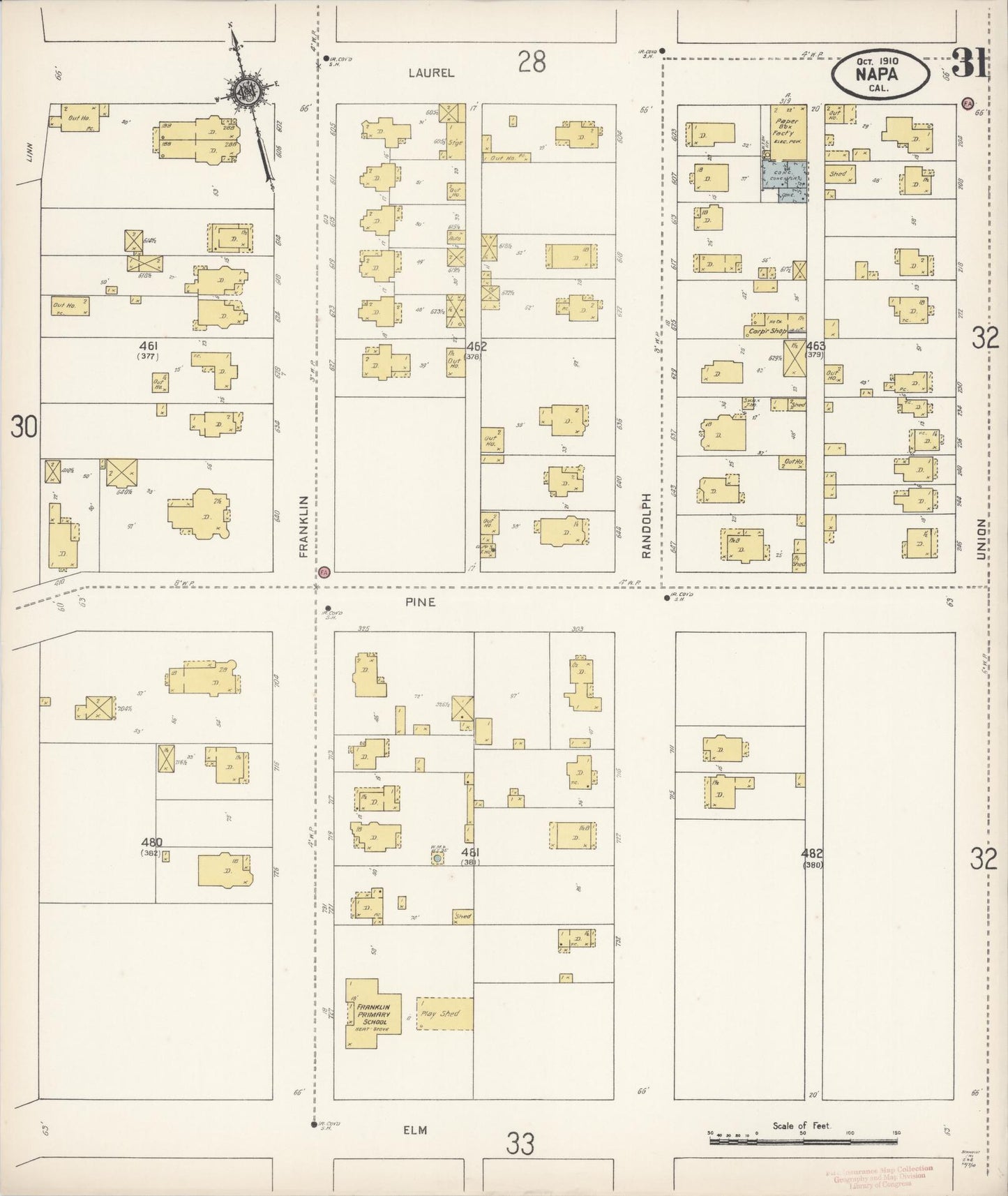 Sanborn Fire Insurance Map from Napa, Napa County, California (1910), Sheet #0031 - Complete Map Set gallery image, historic Sanborn map, vintage wall art, California California