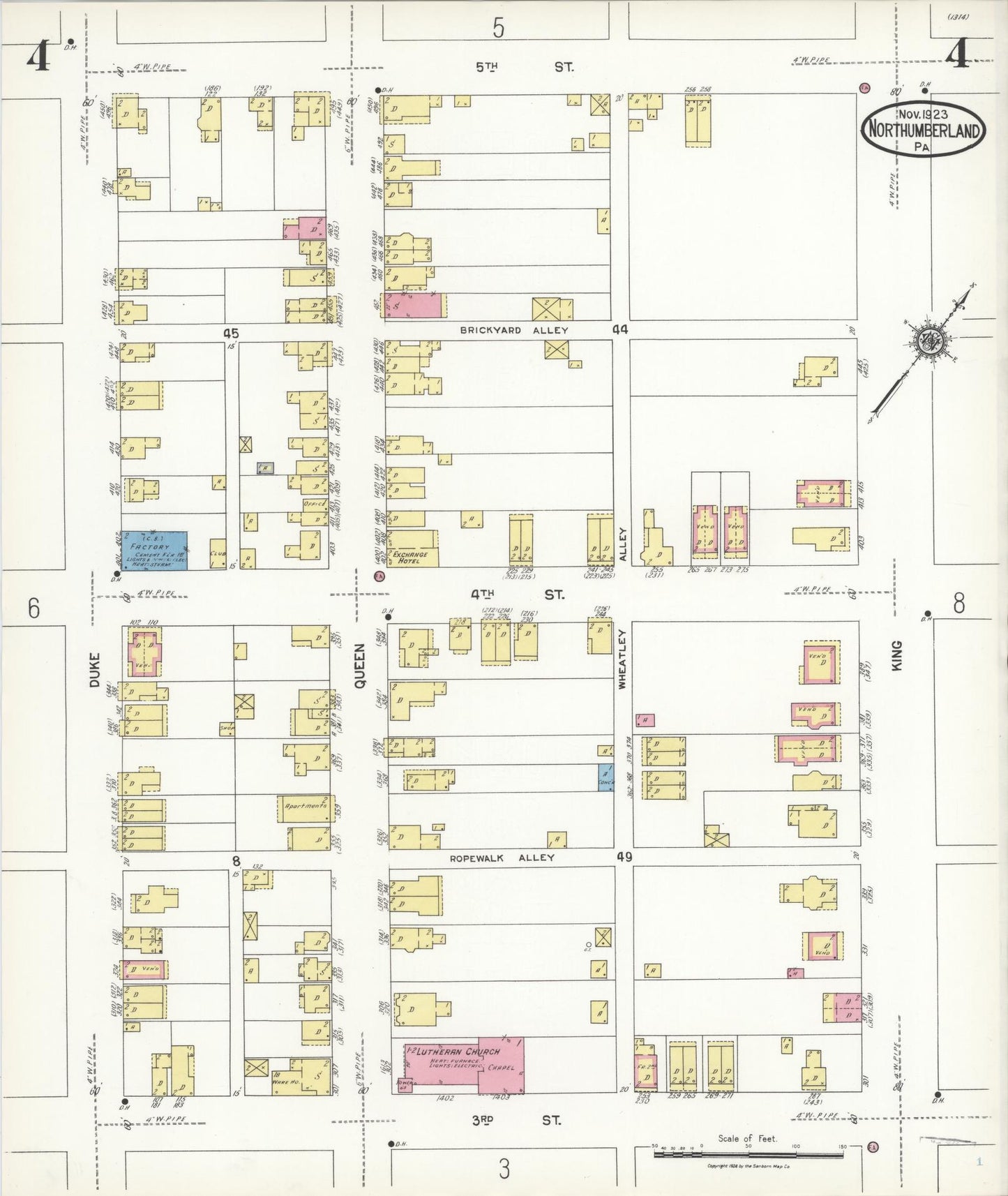 Sanborn Fire Insurance Map from Northumberland, Northumberland County, Pennsylvania (1923), Sheet #0004 - Complete Map Set gallery image, historic Sanborn map, vintage wall art, Pennsylvania Pennsylvania
