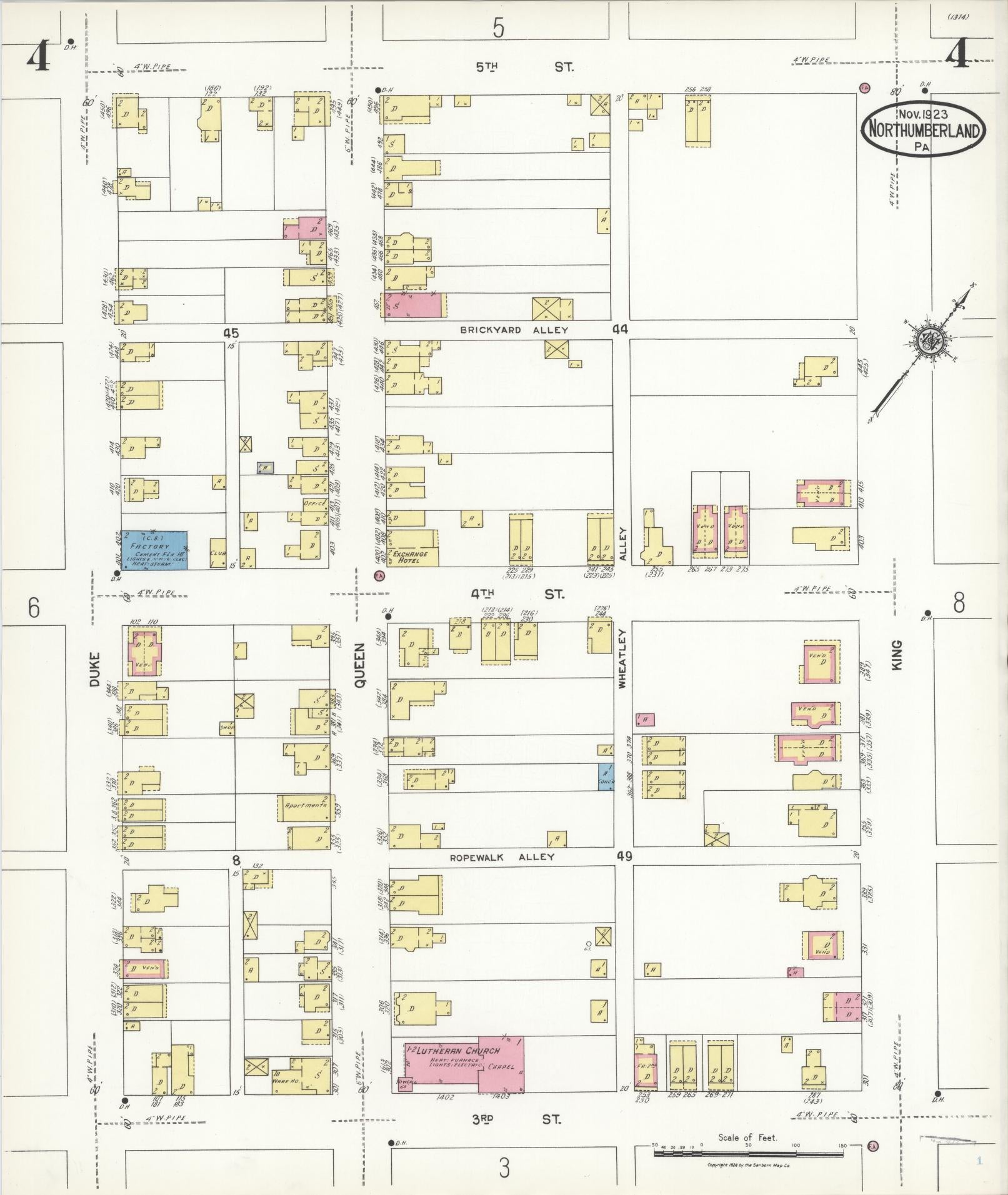 Sanborn Fire Insurance Map from Northumberland, Northumberland County, Pennsylvania (1923), Sheet #0004 - Complete Map Set gallery image, historic Sanborn map, vintage wall art, Pennsylvania Pennsylvania