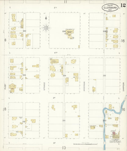 Sanborn Fire Insurance Map from Ellensburg, Kittitas County, Washington (1897), Sheet #0012 - Complete Map Set gallery image, historic Sanborn map, vintage wall art, Washington Washington