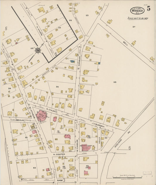 Sanborn Fire Insurance Map from Winder, Barrow County, Georgia (1921), Sheet #0005 - Historic Sanborn Fire Insurance Map Print, vintage old map wall art, antique decor, genealogy gift, Georgia Georgia map