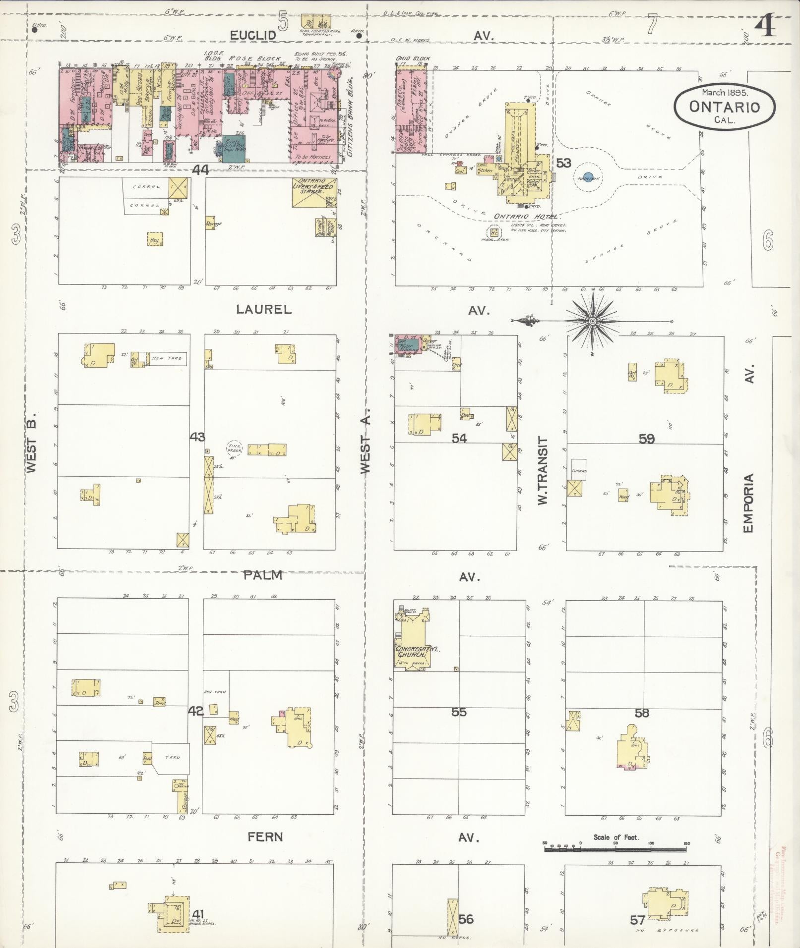 Sanborn Fire Insurance Map from Ontario, San Bernardino County, California (1895), Sheet #0004 - Historic Sanborn Fire Insurance Map Print, vintage old map wall art, antique decor, genealogy gift, California California map