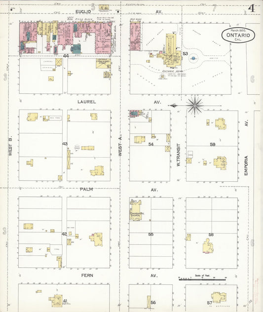 Sanborn Fire Insurance Map from Ontario, San Bernardino County, California (1895), Sheet #0004 - Historic Sanborn Fire Insurance Map Print, vintage old map wall art, antique decor, genealogy gift, California California map