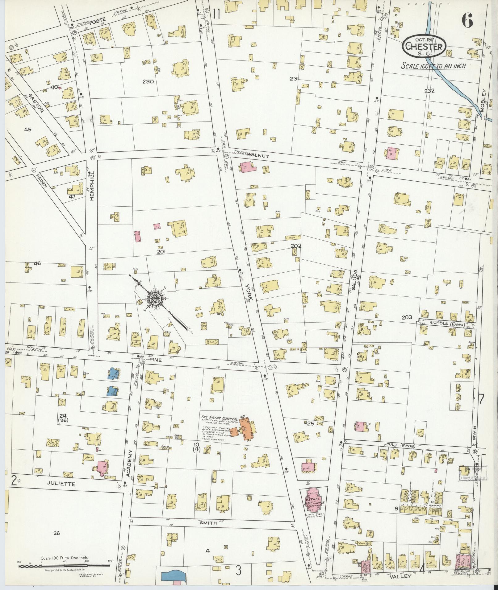 Sanborn Fire Insurance Map from Chester, Chester County, South Carolina (1917), Sheet #0006 - Complete Map Set gallery image, historic Sanborn map, vintage wall art, South Carolina South Carolina