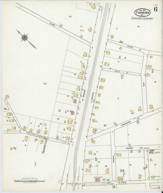 Sanborn Fire Insurance Map from Fairburn, Fulton County, Georgia (1921), Sheet #0006 - Historic Sanborn Fire Insurance Map Print, vintage old map wall art, antique decor, genealogy gift, Georgia Georgia map