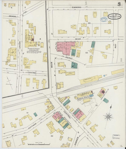 Sanborn Fire Insurance Map from Franklin, Norfolk County, Massachusetts (1894), Sheet #0003 - Historic Sanborn Fire Insurance Map Print, vintage old map wall art, antique decor, genealogy gift, Massachusetts Massachusetts map