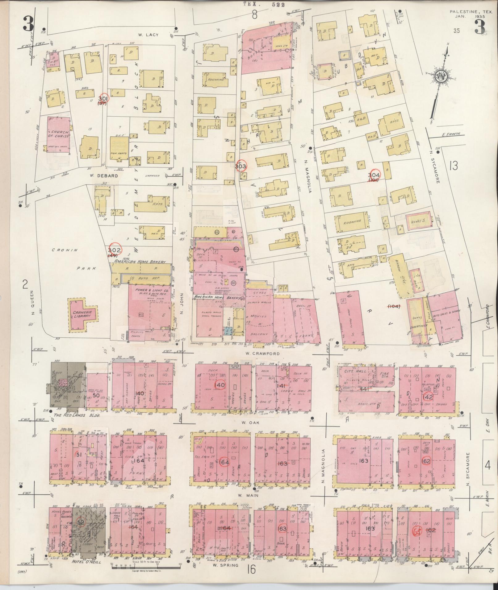 Sanborn Fire Insurance Map from Palestine, Anderson County, Texas (1949), Sheet #0003 - Historic Sanborn Fire Insurance Map Print, vintage old map wall art, antique decor, genealogy gift, Texas Texas map