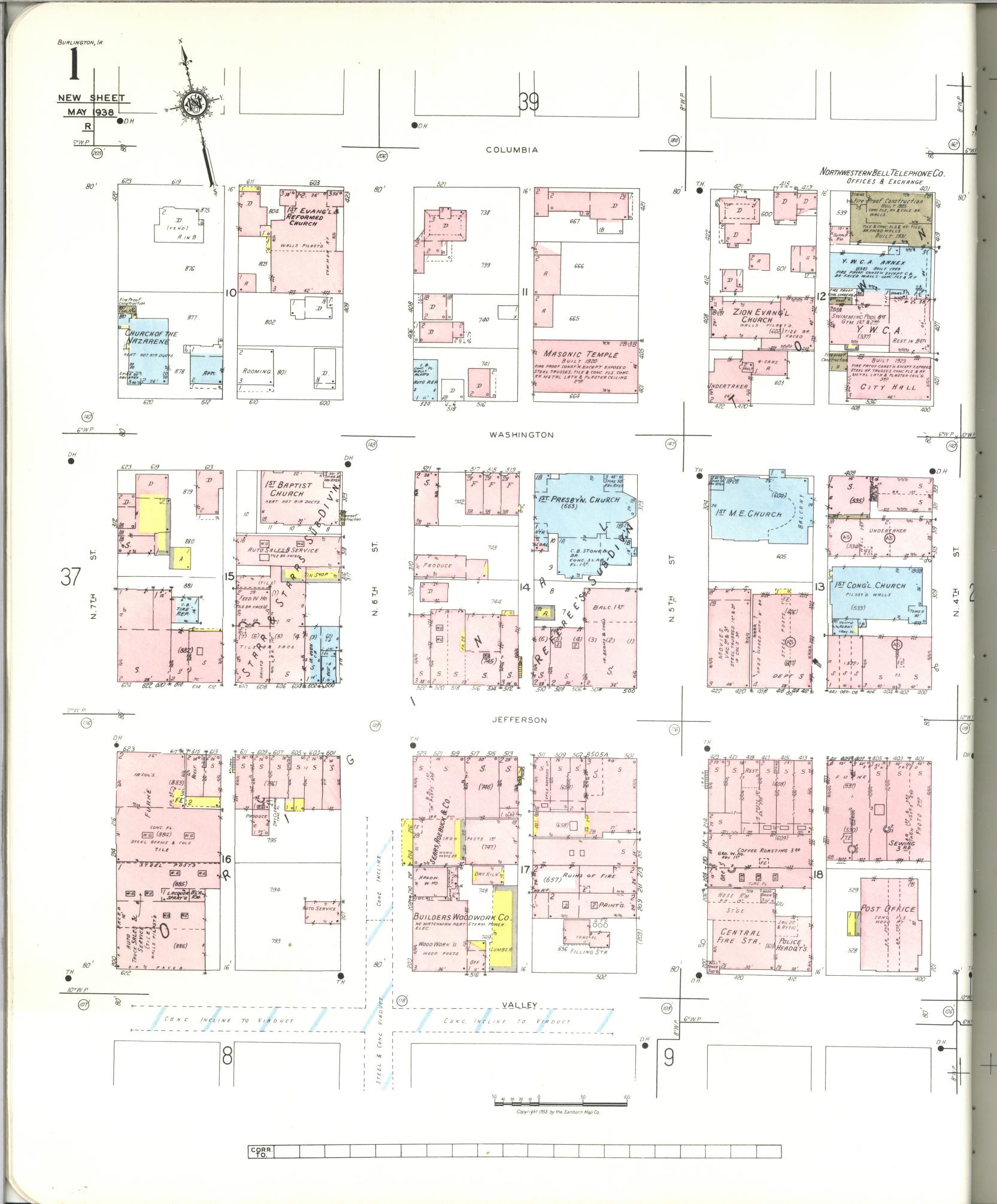 Sanborn Fire Insurance Map from Burlington, Des Moines County, Iowa. (1952) – Map View