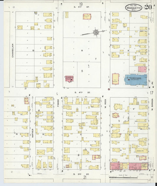 Sanborn Fire Insurance Map from Marquette, Marquette County, Michigan (1911), Sheet #0020 - Historic Sanborn Fire Insurance Map Print, vintage old map wall art, antique decor, genealogy gift, Michigan Michigan map