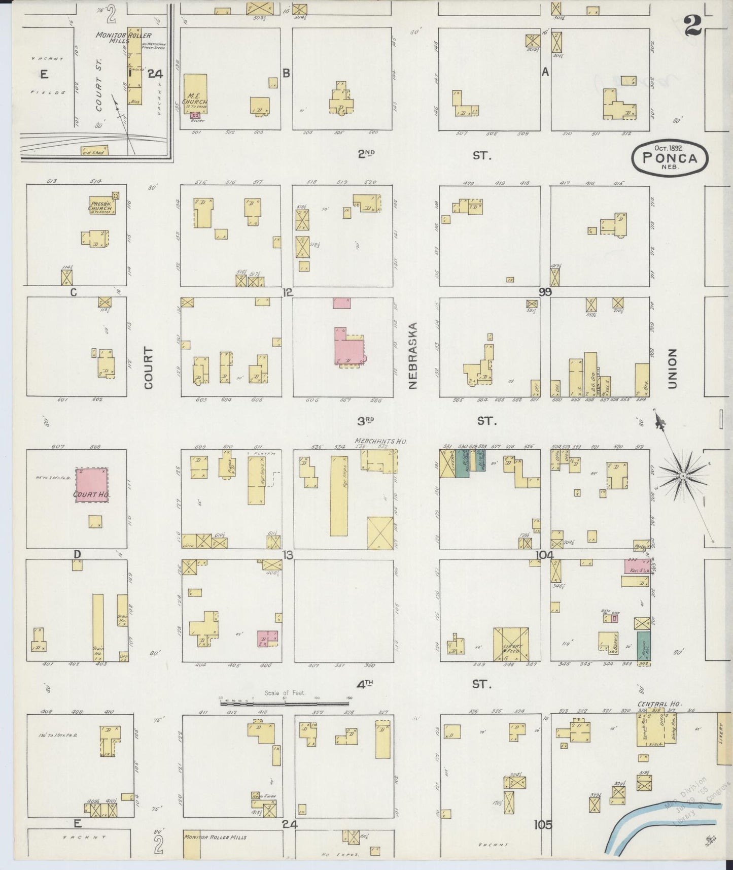 Sanborn Fire Insurance Map from Ponca, Dixon County, Nebraska (1892), Sheet #0002 - Historic Sanborn Fire Insurance Map Print, vintage old map wall art, antique decor, genealogy gift, Nebraska Nebraska map