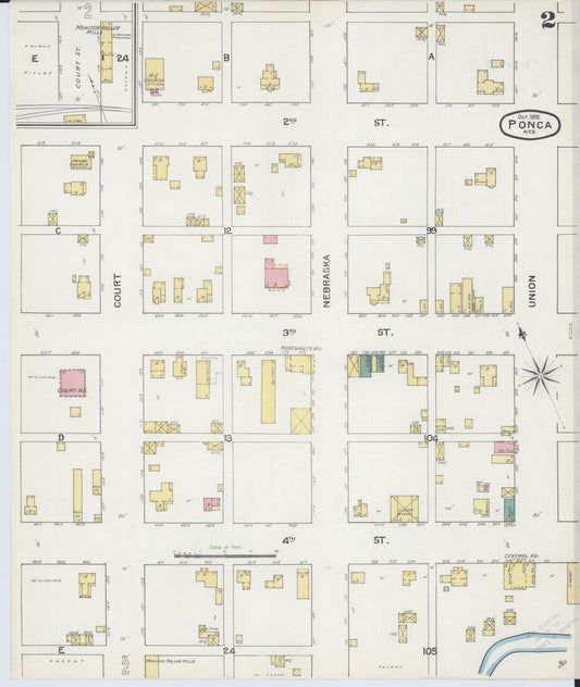 Sanborn Fire Insurance Map from Ponca, Dixon County, Nebraska (1892), Sheet #0002 - Historic Sanborn Fire Insurance Map Print, vintage old map wall art, antique decor, genealogy gift, Nebraska Nebraska map