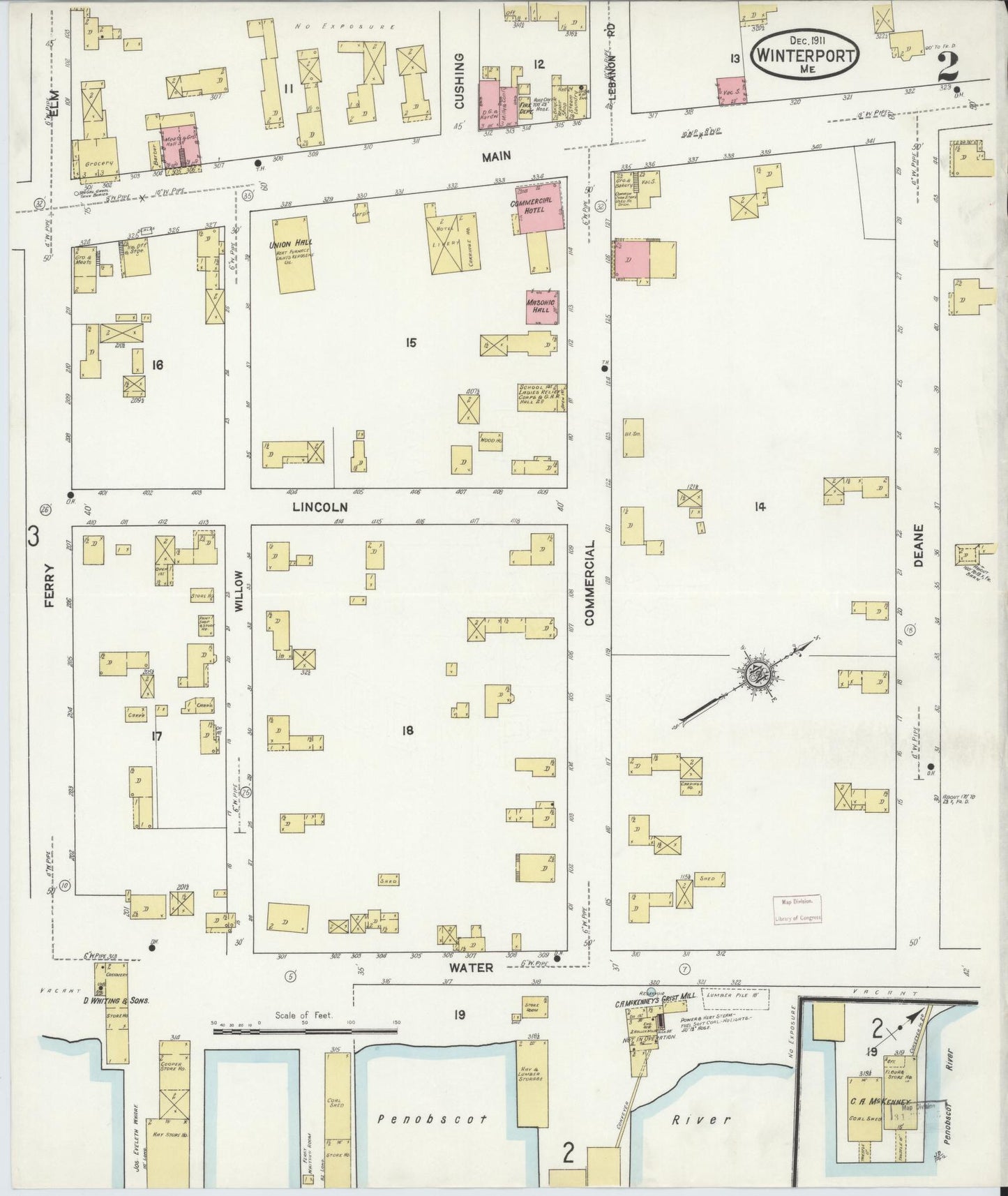 Sanborn Fire Insurance Map from Winterport, Waldo County, Maine (1911), Sheet #0002 - Complete Map Set gallery image, historic Sanborn map, vintage wall art, Maine Maine