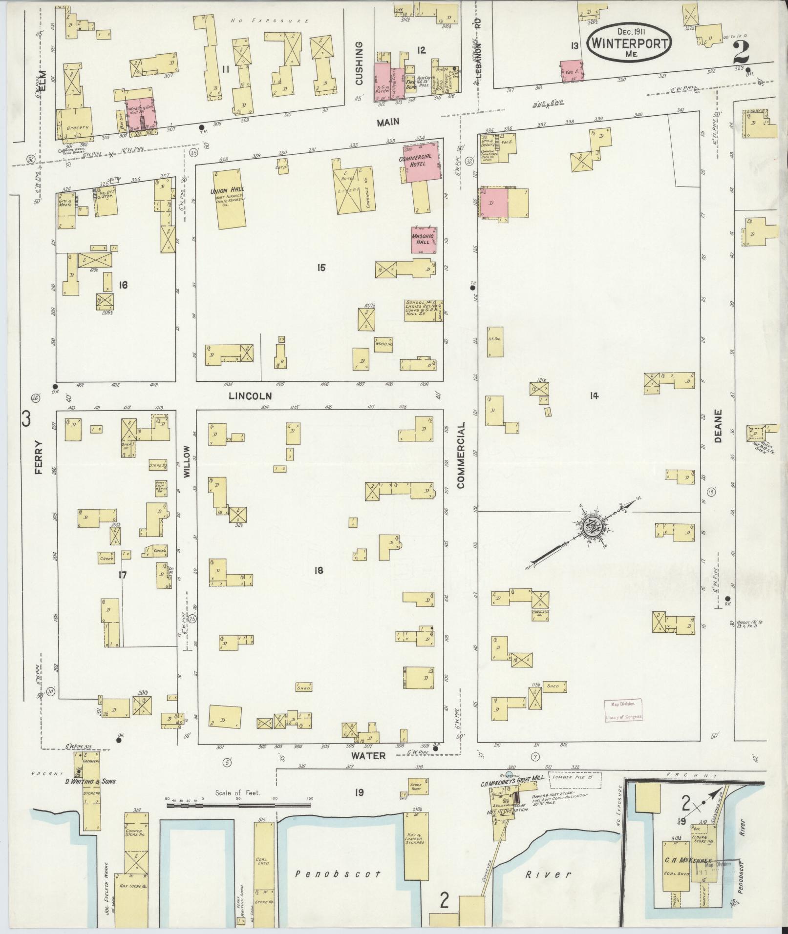 Sanborn Fire Insurance Map from Winterport, Waldo County, Maine (1911), Sheet #0002 - Complete Map Set gallery image, historic Sanborn map, vintage wall art, Maine Maine