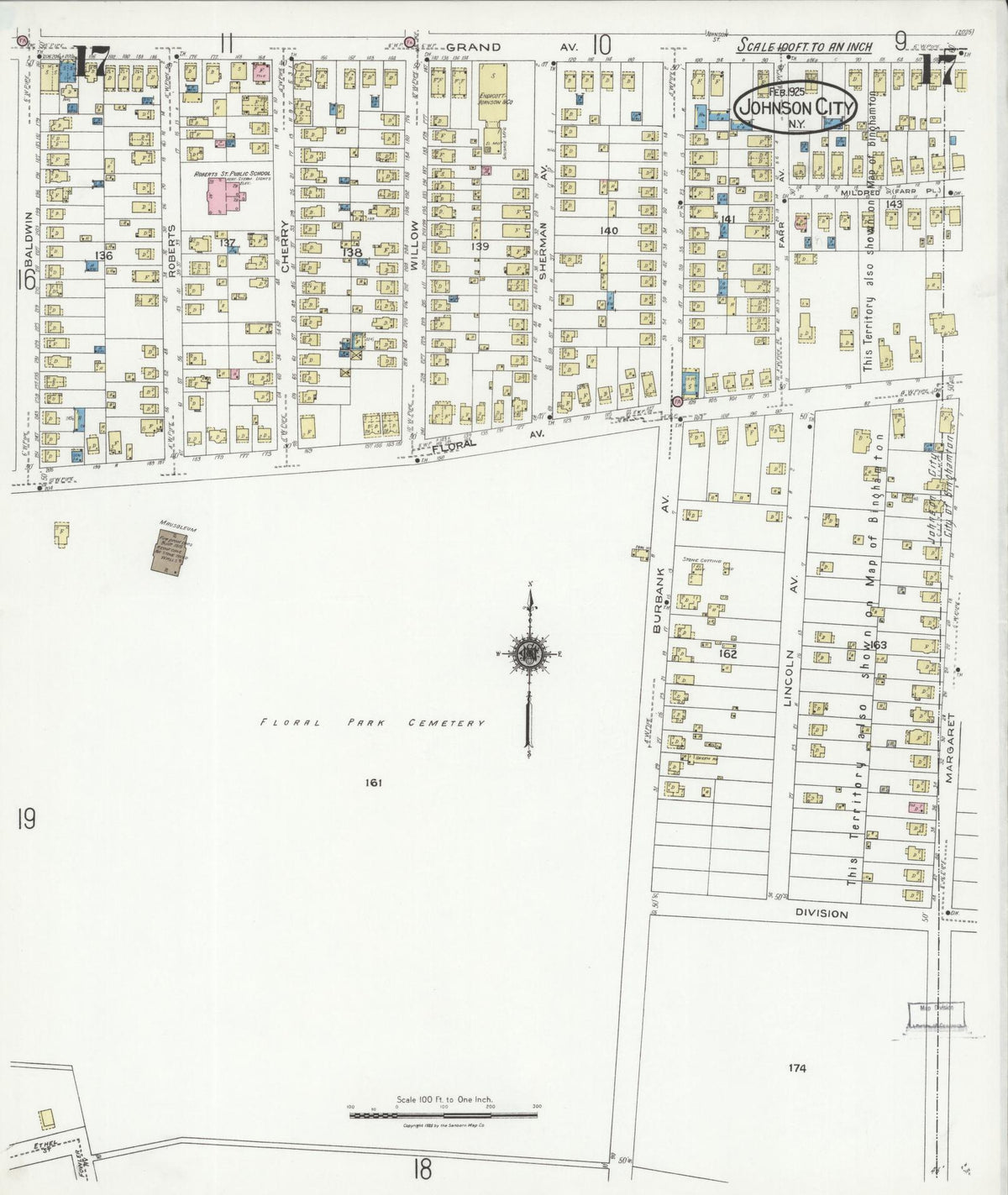 Sanborn Fire Insurance Map from Johnson City, Broome County, New York (1925), Sheet #0017 - Complete Map Set gallery image, historic Sanborn map, vintage wall art, New York New York