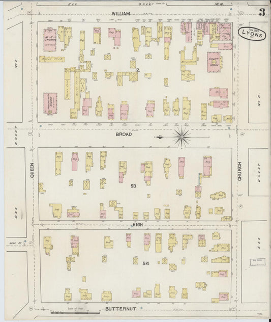 Sanborn Fire Insurance Map from Lyons, Wayne County, New York (1889), Sheet #0003 - Historic Sanborn Fire Insurance Map Print, vintage old map wall art, antique decor, genealogy gift, New York New York map