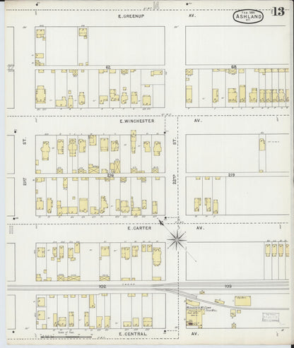 Sanborn Fire Insurance Map from Ashland, Boyd County, Kentucky (1895), Sheet #0013 - Complete Map Set gallery image, historic Sanborn map, vintage wall art, Kentucky Kentucky