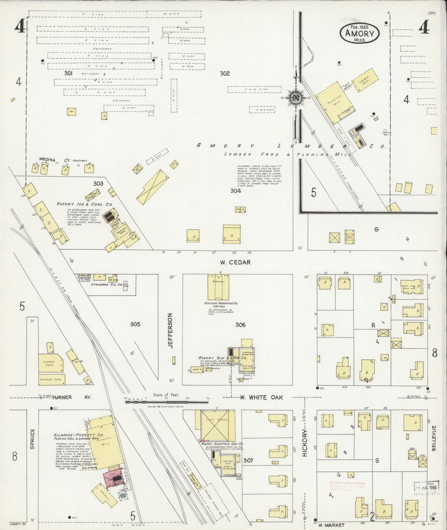 Sanborn Fire Insurance Map from Amory, Monroe County, Mississippi (1925), Sheet #0004 - Complete Map Set gallery image, historic Sanborn map, vintage wall art, Mississippi Mississippi