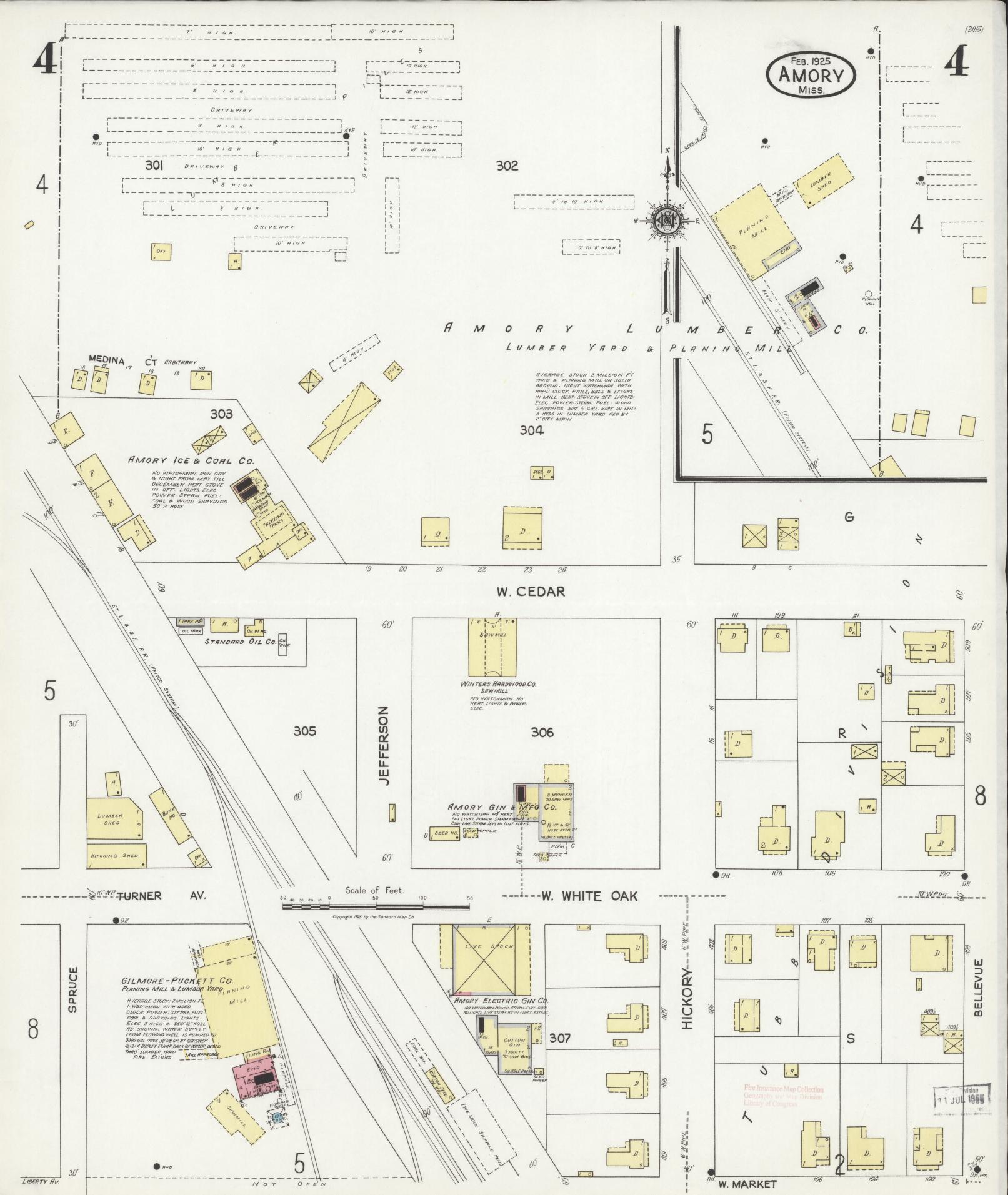 Sanborn Fire Insurance Map from Amory, Monroe County, Mississippi (1925), Sheet #0004 - Complete Map Set gallery image, historic Sanborn map, vintage wall art, Mississippi Mississippi