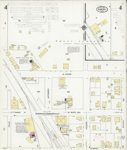 Sanborn Fire Insurance Map from Amory, Monroe County, Mississippi (1925), Sheet #0004 - Complete Map Set gallery image, historic Sanborn map, vintage wall art, Mississippi Mississippi