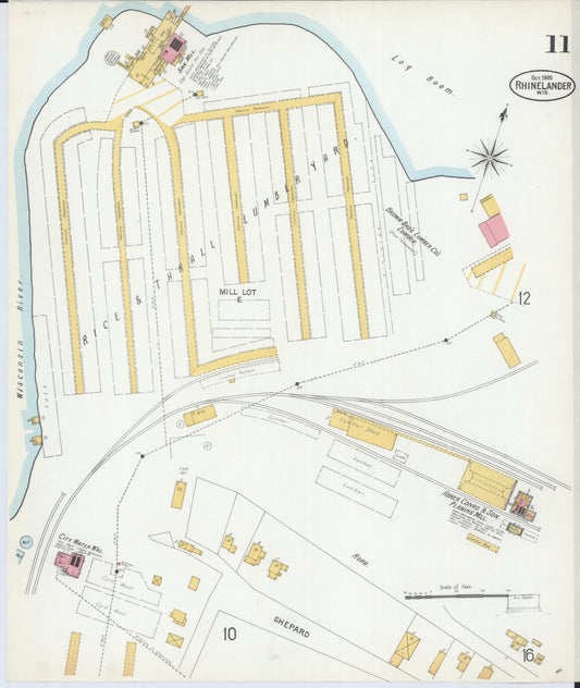 Sanborn Fire Insurance Map from Rhinelander, Oneida County, Wisconsin (1900), Sheet #0011 - Historic Sanborn Fire Insurance Map Print, vintage old map wall art, antique decor, genealogy gift, Wisconsin Wisconsin map
