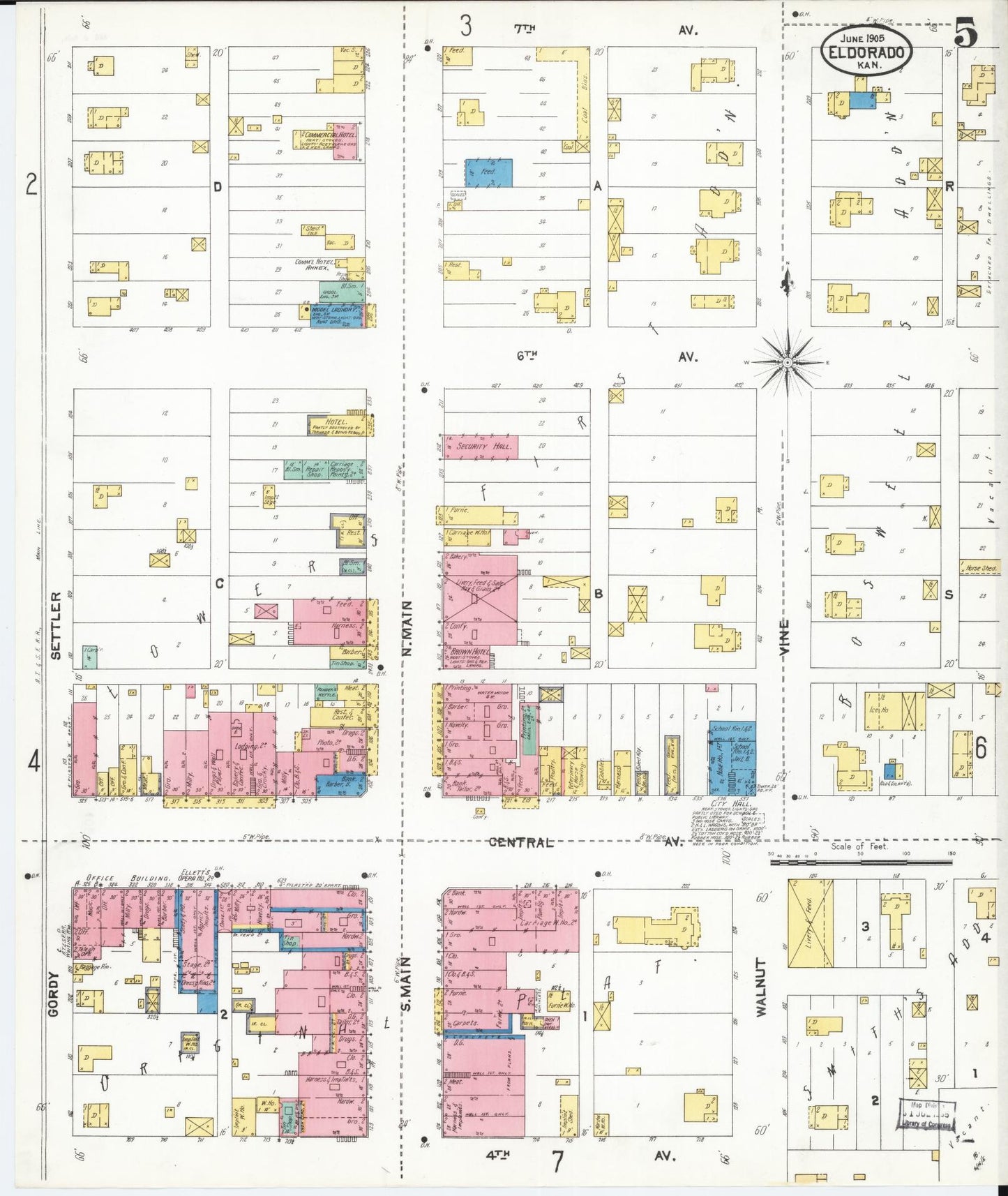Sanborn Fire Insurance Map from El Dorado, Butler County, Kansas (1905), Sheet #0005 - Complete Map Set gallery image, historic Sanborn map, vintage wall art, Kansas Kansas