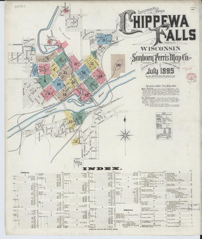 Sanborn Fire Insurance Map from Chippewa Falls, Chippewa County, Wisconsin (1895), Sheet #0001 - Complete Map Set gallery image, historic Sanborn map, vintage wall art, Wisconsin Wisconsin