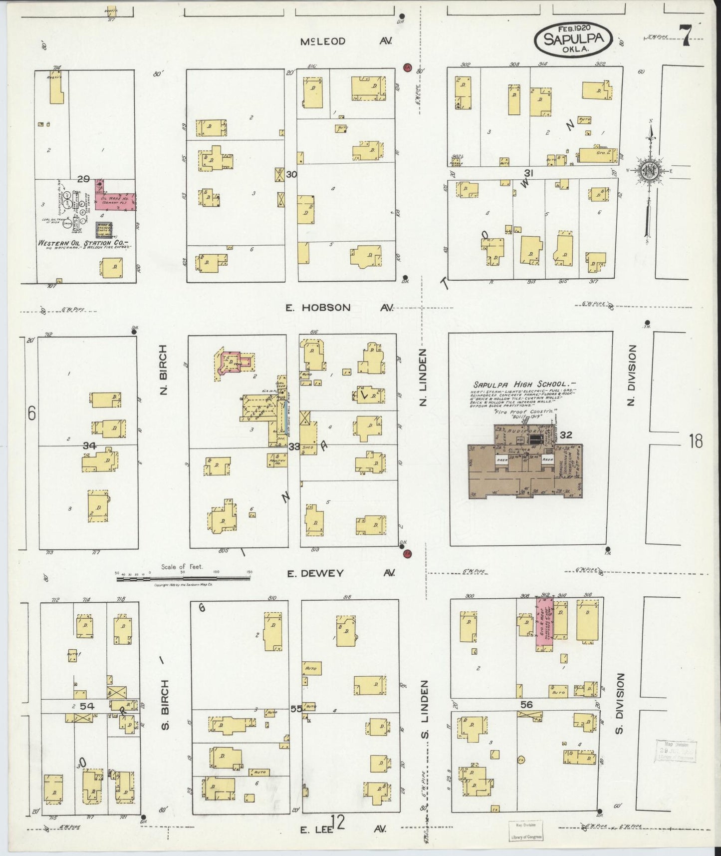 Sanborn Fire Insurance Map from Sapulpa, Creek County, Oklahoma (1920), Sheet #0007 - Complete Map Set gallery image, historic Sanborn map, vintage wall art, Oklahoma Oklahoma