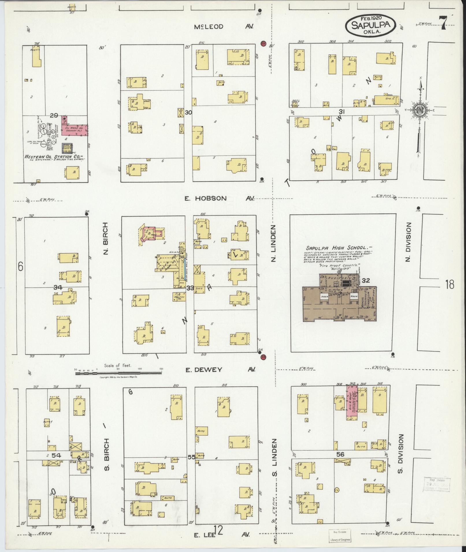 Sanborn Fire Insurance Map from Sapulpa, Creek County, Oklahoma (1920), Sheet #0007 - Complete Map Set gallery image, historic Sanborn map, vintage wall art, Oklahoma Oklahoma